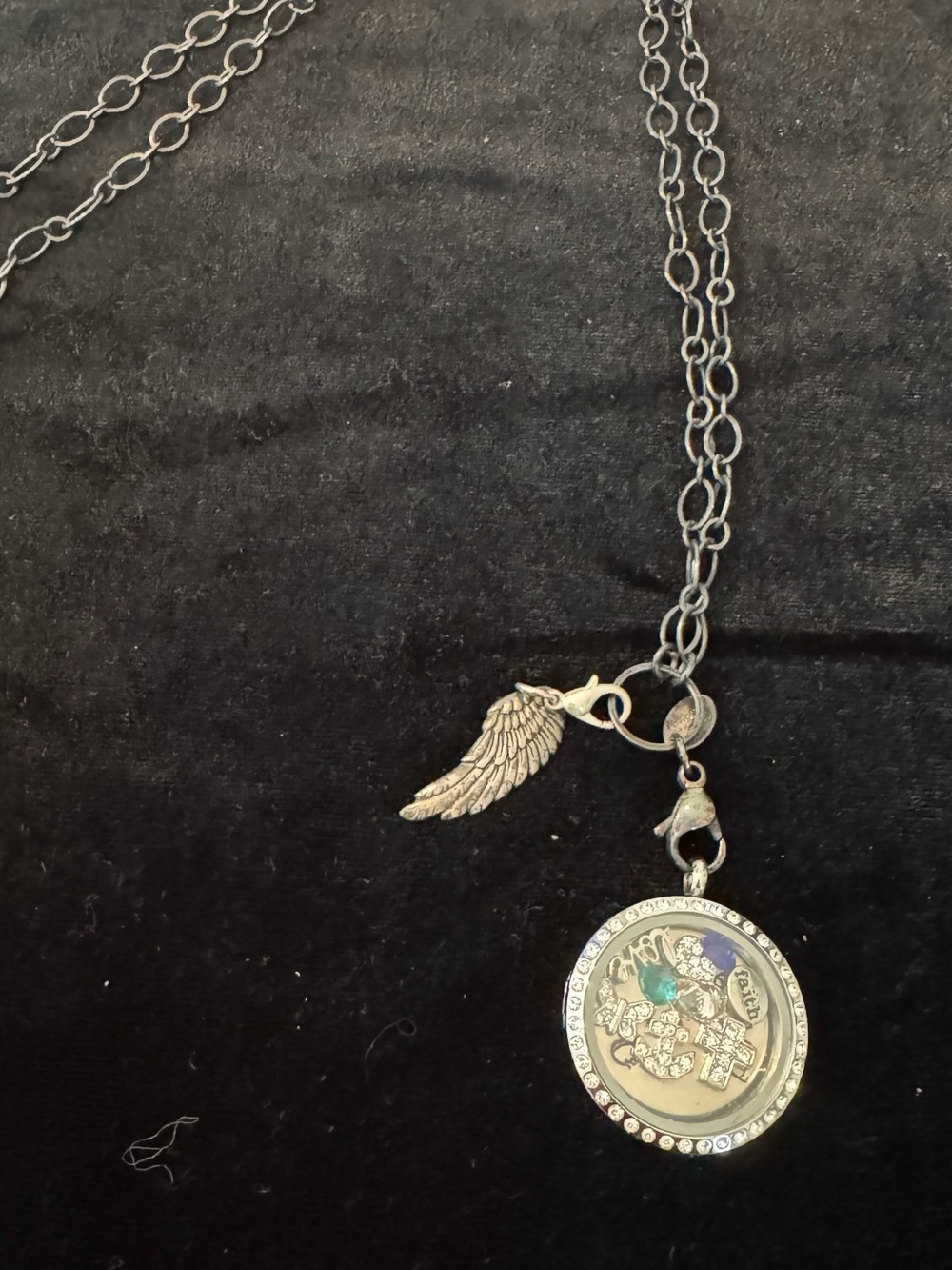Origami Owl Silver Charm Locket Necklace with Angel Wing Accent & Custom Charms